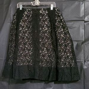 Talbots Black lace Cream lined flare skirt